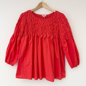 Tyler Böe Smocked Bright Red Tunic Top with Gold Accents Size S, EUC